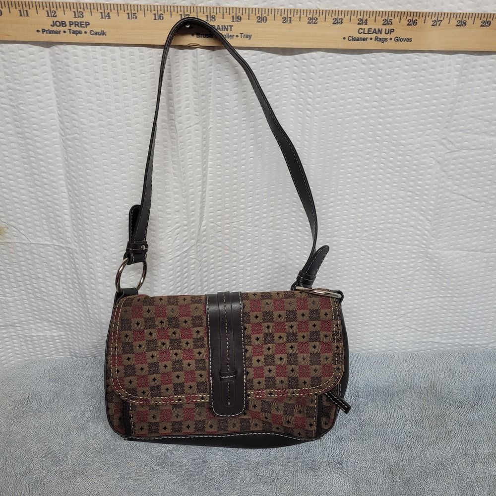Villager Liz Claiborne Geometric Tapestry Shoulder Bag Brown Red Baguette Purse